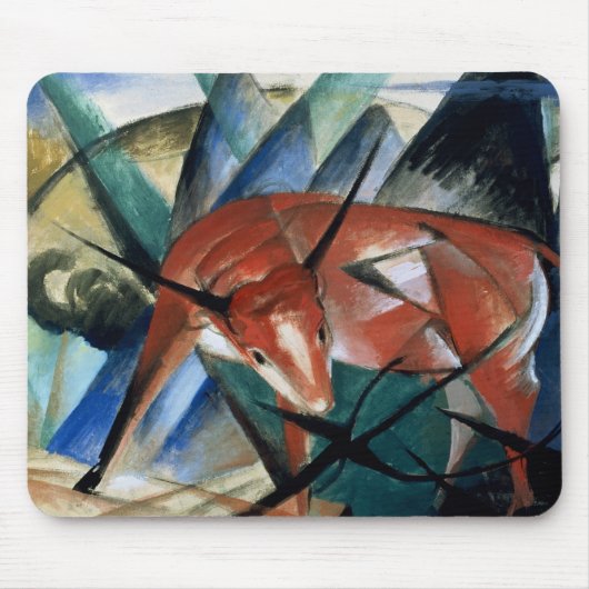 赤いBull (紙のグワッシュ) マウスパッド (正面)