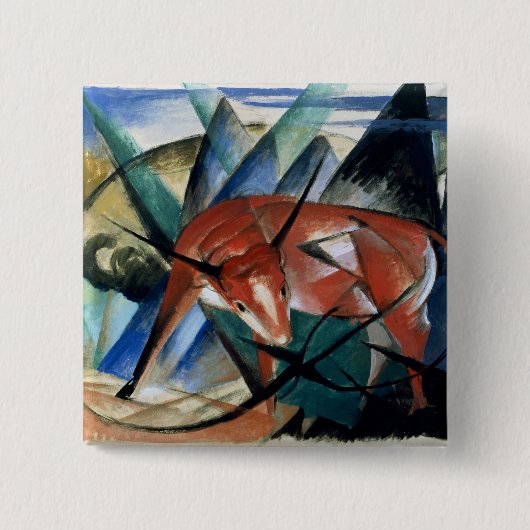 赤いBull (紙のグワッシュ) 缶バッジ (正面)