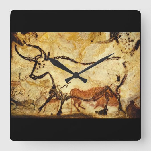 赤いBull', Lascaux、古さのDordogne_Art スクエア壁時計 (正面)