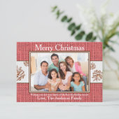 赤いBurlap Pinecones写真 – 3x5クリスマスカード 招待状 (スタンド正面)