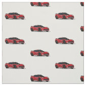 赤いC7コルベット手描きスケッチ生地 ファブリック (見本)