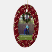 赤いcandycanesのクリスマスの休日の写真のオーナメント セラミックオーナメント (右)