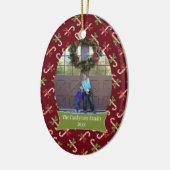 赤いcandycanesのクリスマスの休日の写真のオーナメント セラミックオーナメント (左)