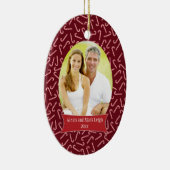 赤いcandycanesのクリスマスの休日の写真のオーナメント セラミックオーナメント (右)