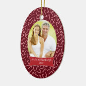 赤いcandycanesのクリスマスの休日の写真のオーナメント セラミックオーナメント (左)