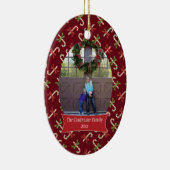 赤いcandycanesのクリスマスの休日の写真のオーナメント セラミックオーナメント (右)