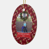 赤いcandycanesのクリスマスの休日の写真のオーナメント セラミックオーナメント (左)