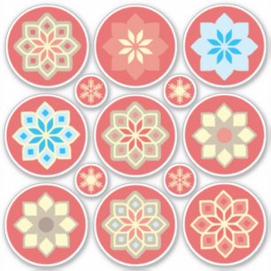 赤いCC0245に飾りの花と雪の結晶 シール
