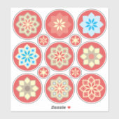 赤いCC0245に飾りの花と雪の結晶 シール (シート)