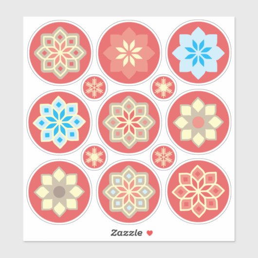 赤いCC0245に飾りの花と雪の結晶 シール (シート)