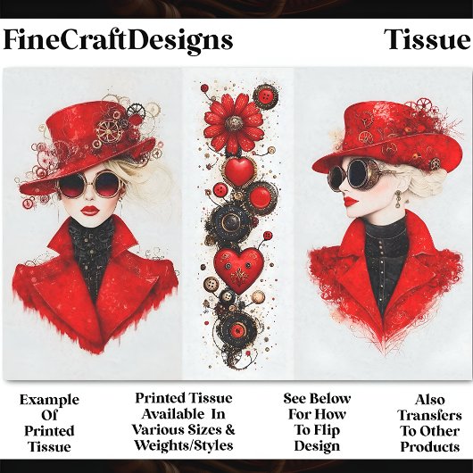 赤いCH4デコページの2つのシックなスチームパンク女性 薄葉紙