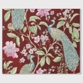 赤いChinoiserie孔雀のフローラのエレガント分離 ラッピングペーパー (フラット)