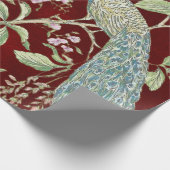 赤いChinoiserie孔雀のフローラのエレガント分離 ラッピングペーパー (角)