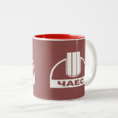 赤いChNPP/ЧАЭС (チェルノブイリの核工場)のロゴのマグ ツートーンマグカップ (正面右)