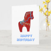 赤いDalaの馬のバースデー・カード カード (黄色い花)