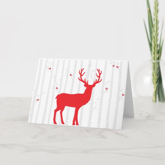 赤いDeeの白い樺の木の森林挨拶状 カード (正面)