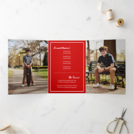 赤いEdgy抽象芸術破れた写真卒業 三つ折り招待状