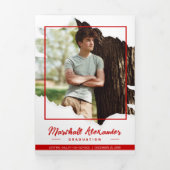 赤いEdgy抽象芸術破れた写真卒業 三つ折り招待状 (カバー)