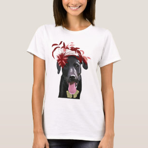 赤いFascinatorの黒いラブラドール Tシャツ