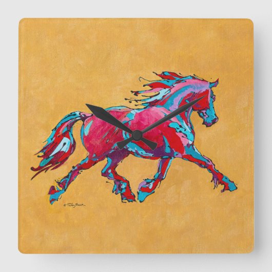 赤いFriesianの柱時計 スクエア壁時計 (正面)