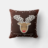 赤いFröhliche Weihnachtenのトナカイそして雪 クッション (裏面)