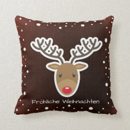 赤いFröhliche Weihnachtenのトナカイそして雪 クッション