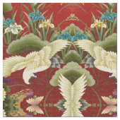 赤いGingko葉及びクレーン ファブリック (クローズアップ)