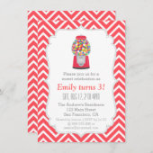 赤いGumball機械キャンデーの誕生会 招待状 (正面/裏面)