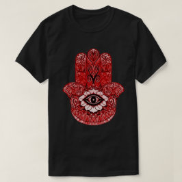 赤いHamsaの記号のインディの芸術のグラフィックのティー Tシャツ