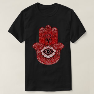 赤いHamsaの記号のインディの芸術のグラフィックのティー Tシャツ