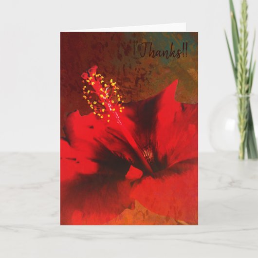 赤いhibiscus18 watercolor1-15の挨拶状 サンキューカード (正面)