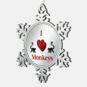 赤いI型ハートザル スノーフレークピューターオーナメント (右)