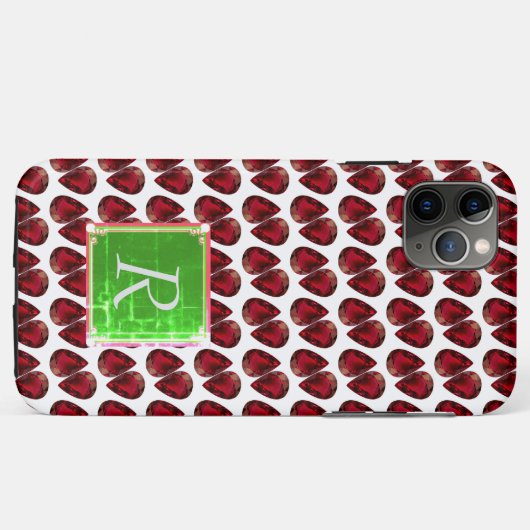 赤いiPhoneケースRuby Pear Gemstone with Monogram Case-Mate iPhoneケース (裏面(横))