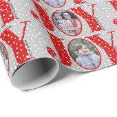 赤いJOYと雪の結晶グレー2枚の写真クリスマス ラッピングペーパー (ロールコーナー)