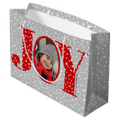 赤いJOYと雪の結晶2枚の写真クリスマス ラージペーパーバッグ (裏面アングル)