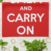 赤いKeep Calm and Carry On キッチンタオル (折り畳み)