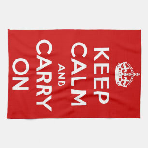 赤いKeep Calm and Carry On キッチンタオル