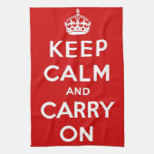 赤いKeep Calm and Carry On キッチンタオル (縦)