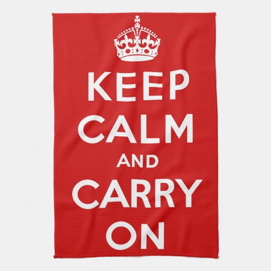 赤いKeep Calm and Carry On キッチンタオル (縦)