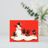 赤いKrampusの雪玉の戦いの雪だるまスイッチ シーズンポストカード (スタンド正面)