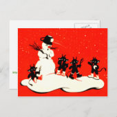 赤いKrampusの雪玉の戦いの雪だるまスイッチ シーズンポストカード (正面/裏面)