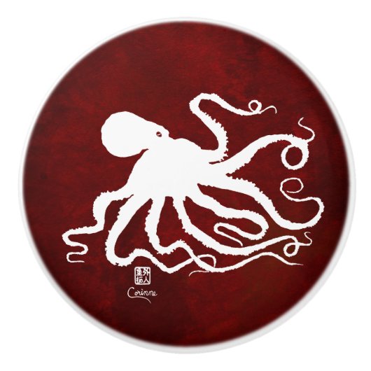 赤いL -ノブのタコ6の白 セラミックノブ (正面)