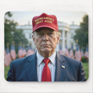 赤いMAGA帽子を持つトランプ大統領 マウスパッド