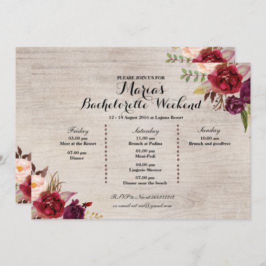 赤いMarsalaの秋のバチェロレッテの旅程 プログラム (正面/裏面)