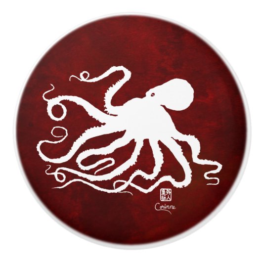 赤いR -ノブのタコ6の白 セラミックノブ (正面)