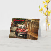 赤いRetroMobile。 Morrisの未成年者 カード (黄色い花)