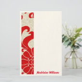 赤いRubyダマスクヴィンテージテーマと名前 便箋 (スタンド正面)