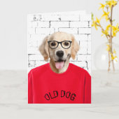 赤いtシャツの誕生日ゴールデンレトリバー カード (黄色い花)