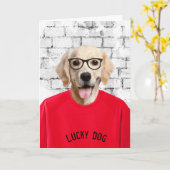 赤いtシャツカードの退職金レトリバー カード (黄色い花)