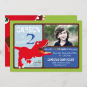 赤いTレックスの恐竜の第2誕生日の招待状カード 招待状 (正面/裏面)